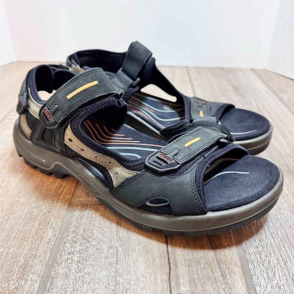 Ecco Yucatán River Sport Black and Gray Sandals with Yellow Accents Size 11/11.5